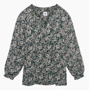 Cabi Green Floral Long Sleeve Blouse Size Medium Peasant Style 3765